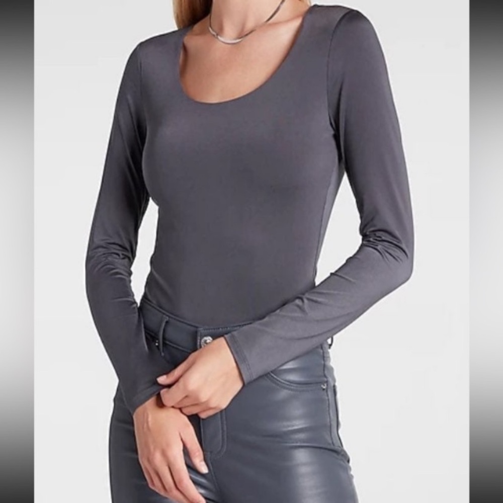 Express Body Contour Scoop Neck Stretchy Gray Bodysuit M